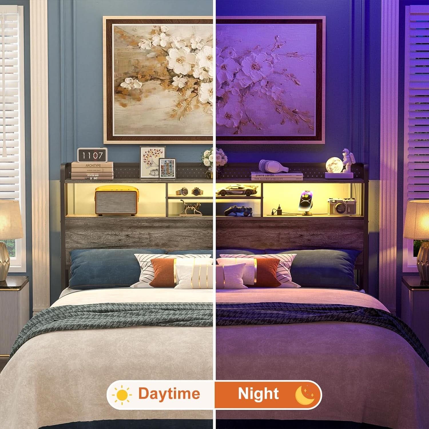 King Size Headboard with Charging Station and LED Light