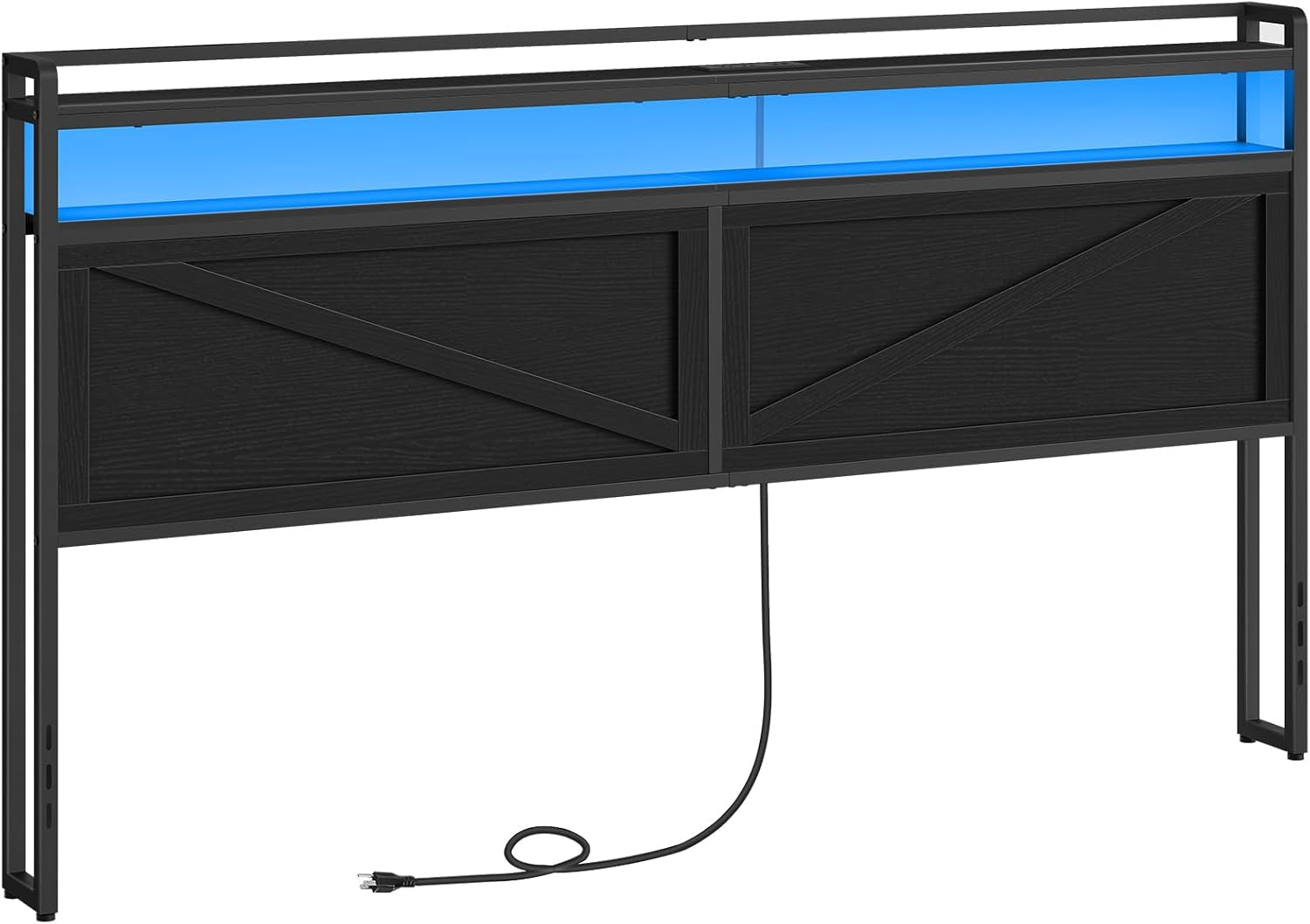 King Size Headboard with Charging Station and LED Lights