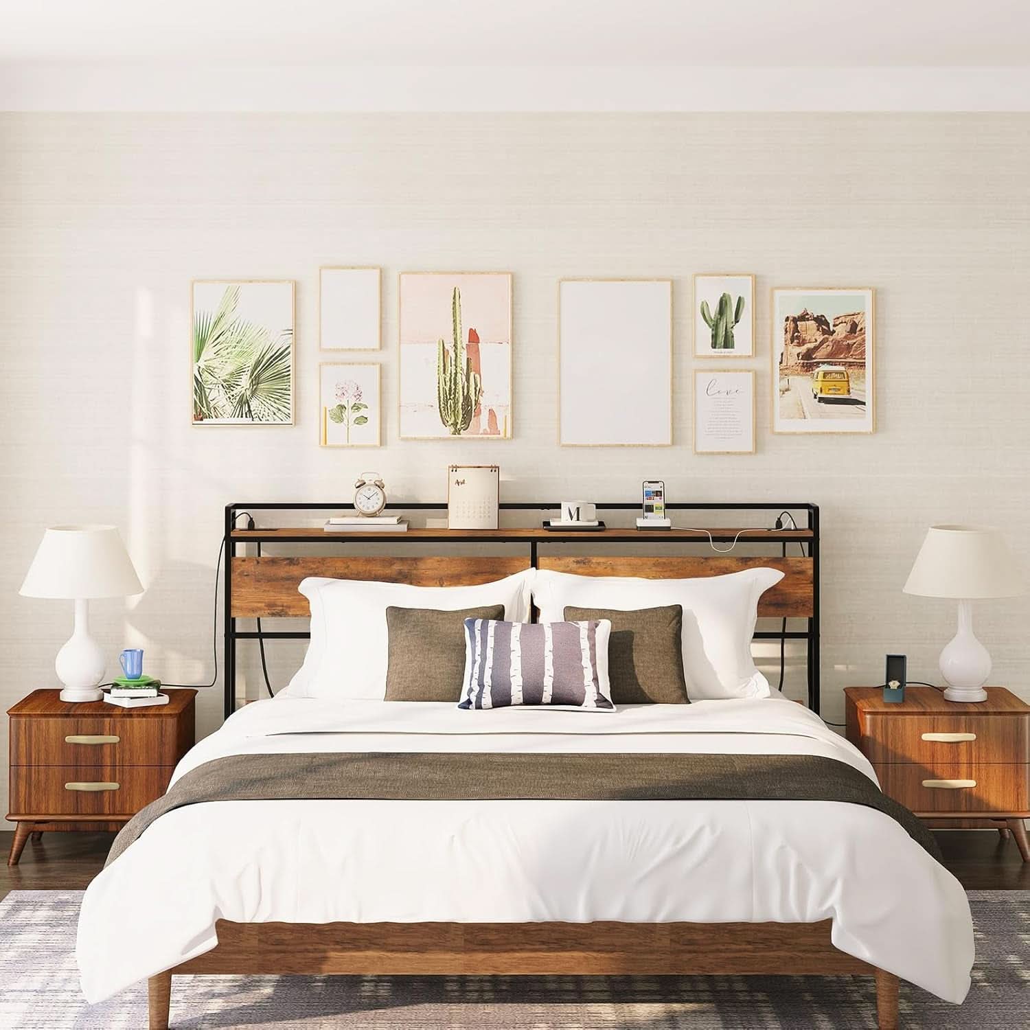 King Size Headboard with USB Ports and Storage Rack
