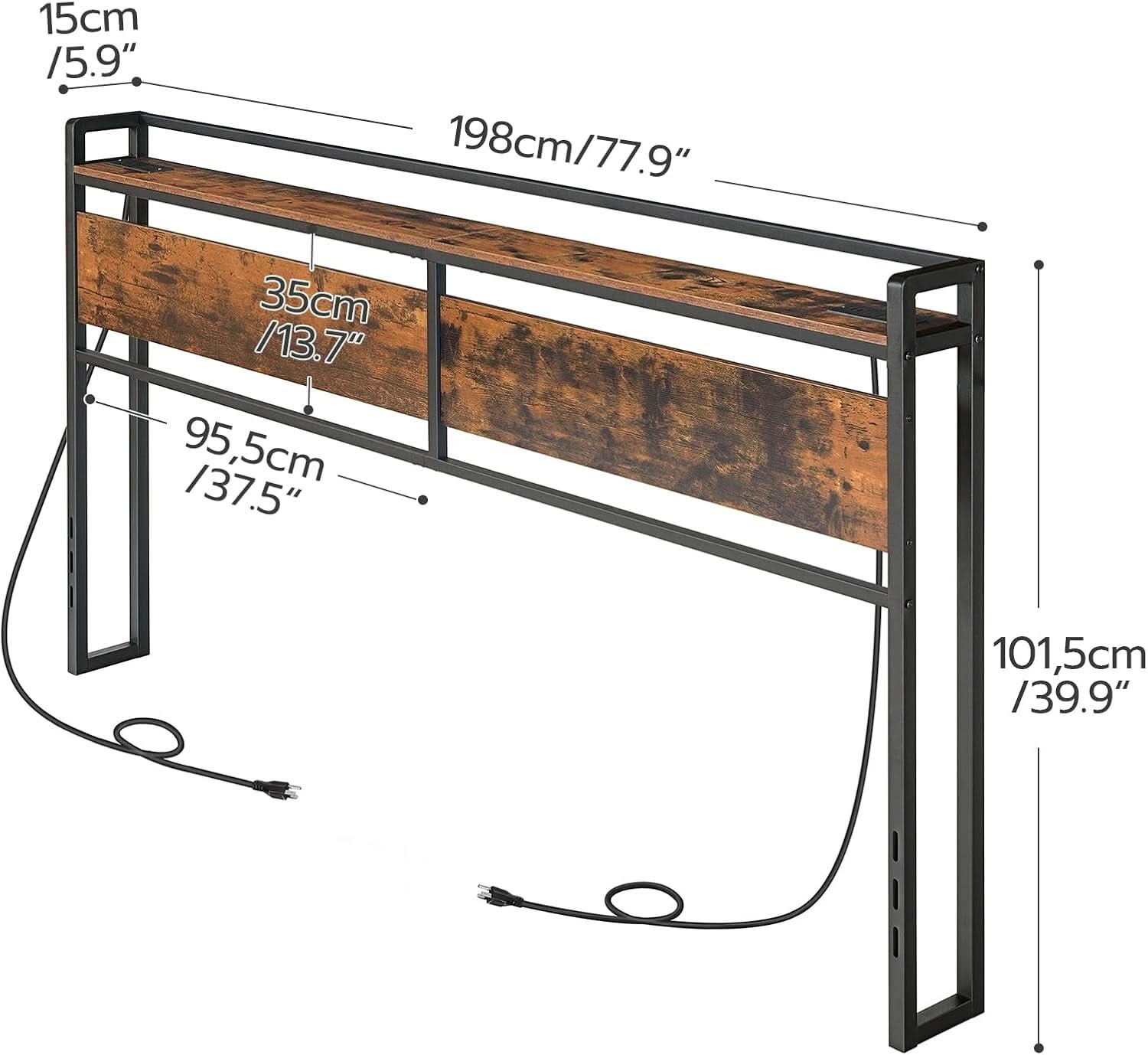 King Size Headboard with USB Ports and Storage Rack