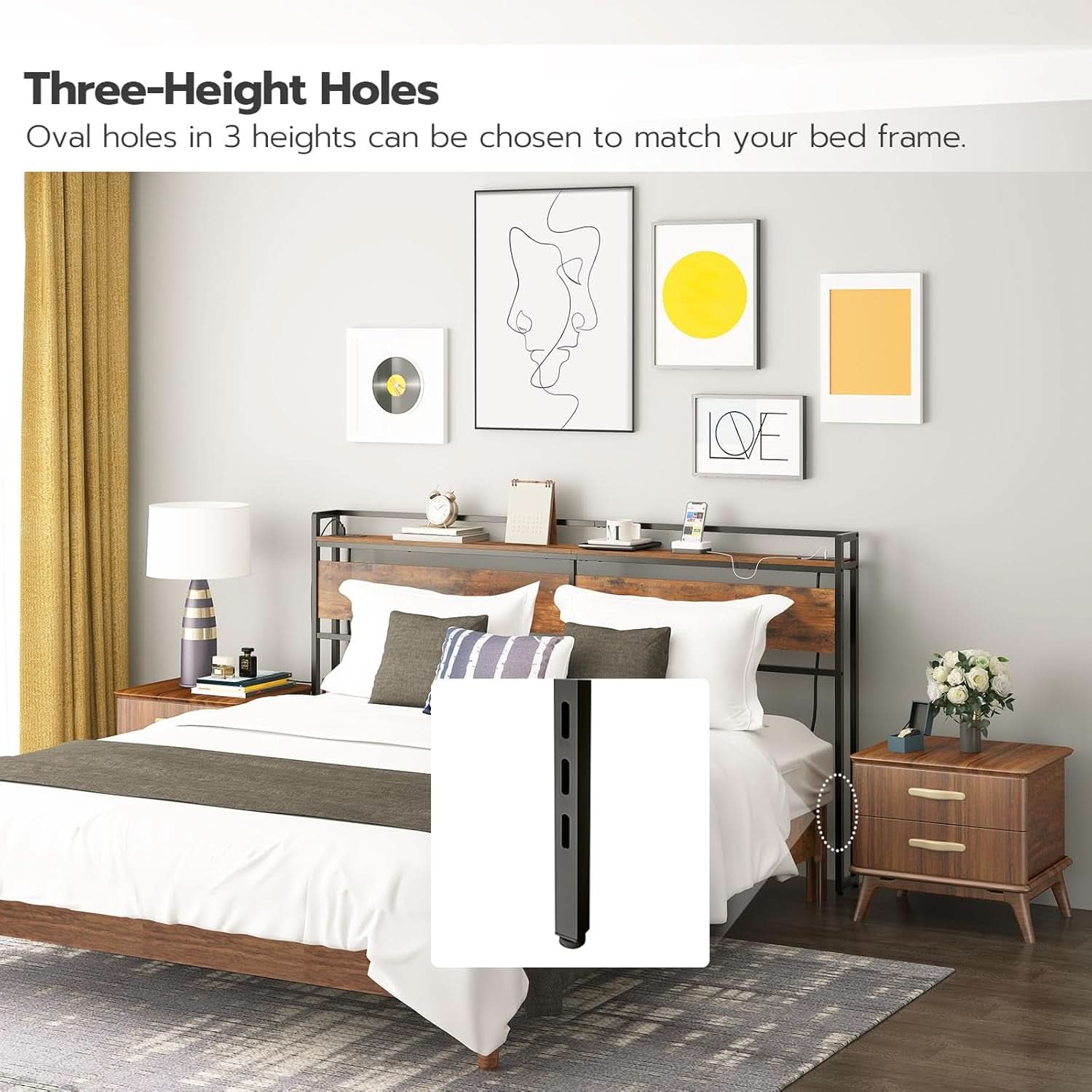 King Size Headboard with USB Ports and Storage Rack