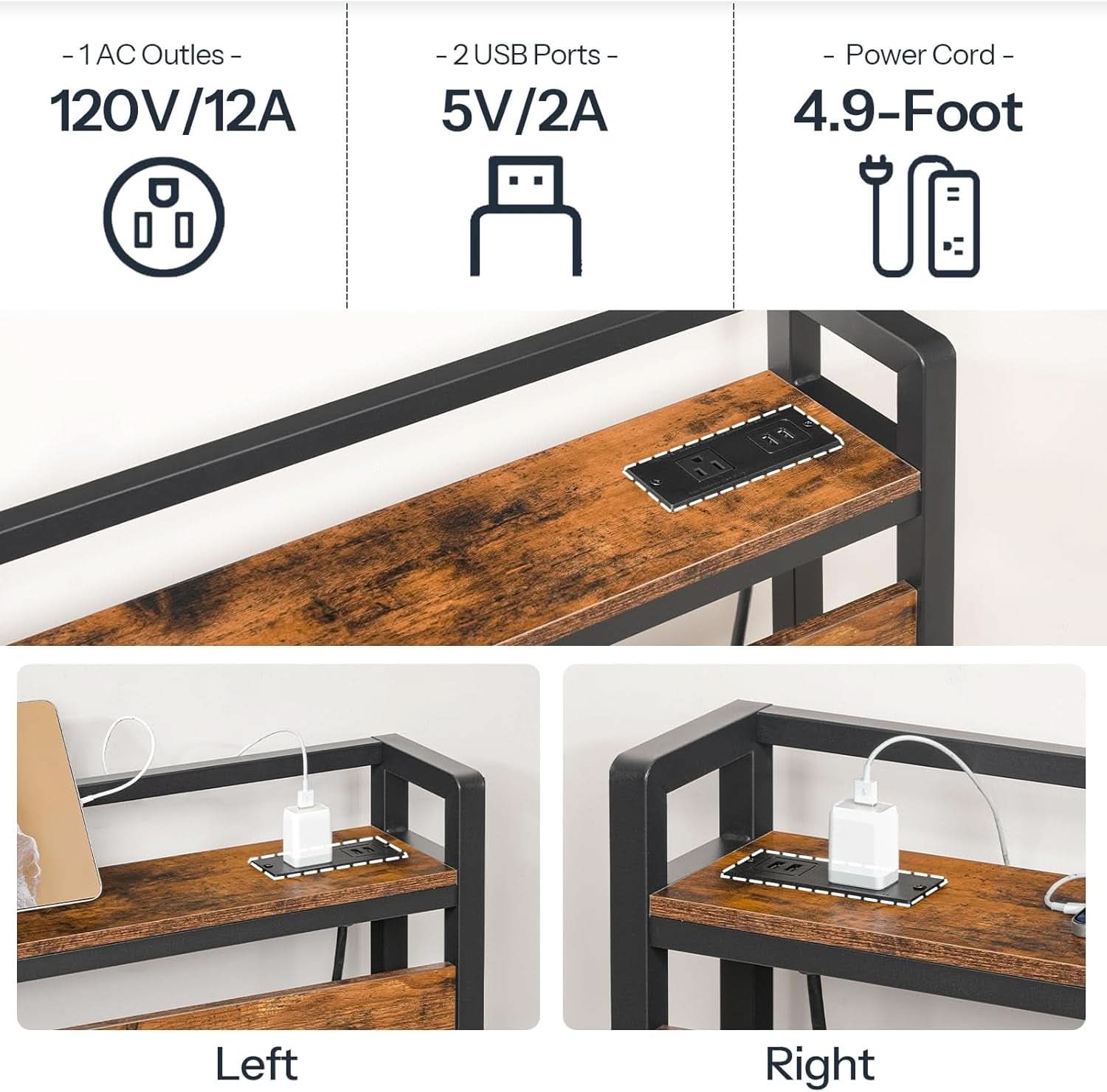 King Size Headboard with USB Ports and Storage Rack