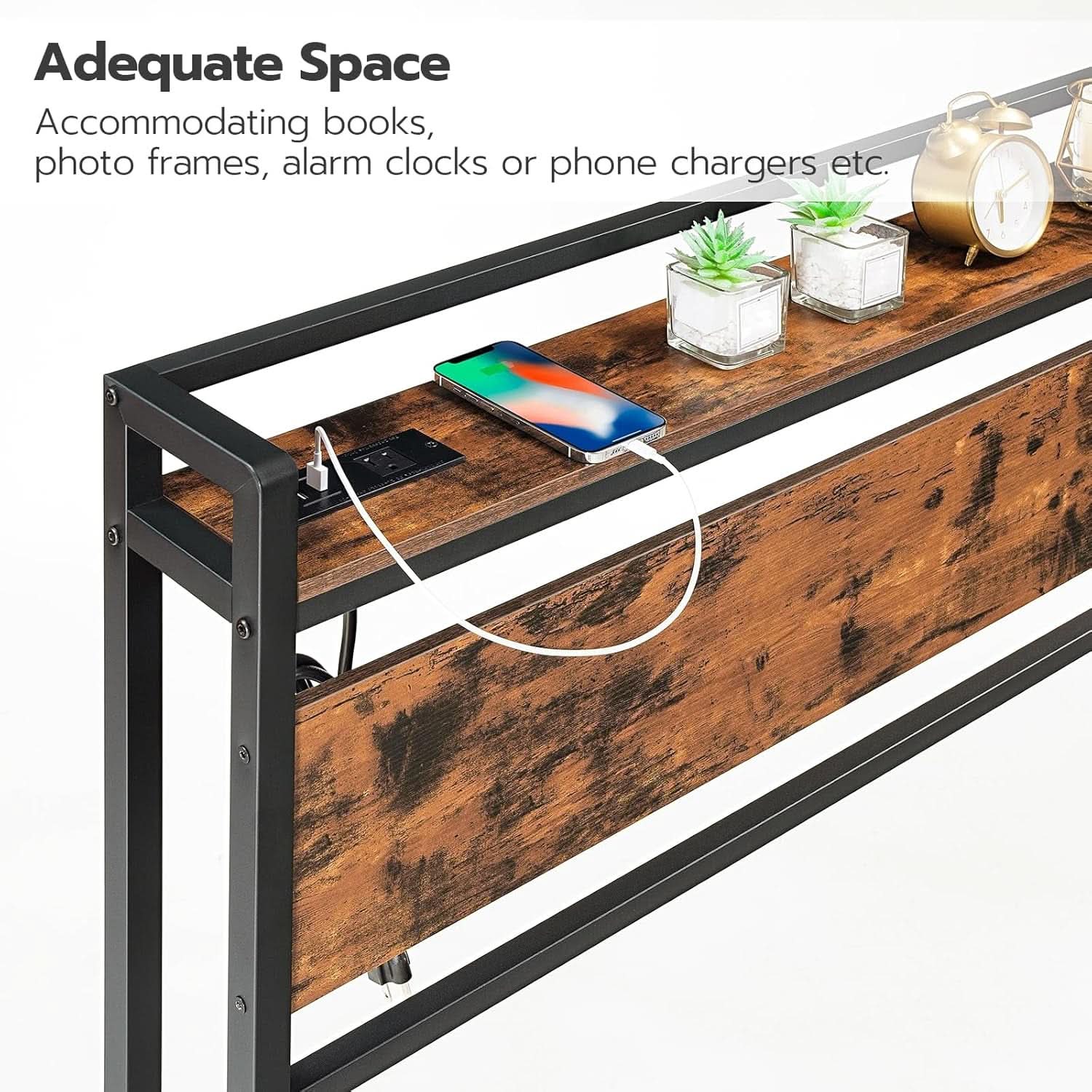 King Size Headboard with USB Ports and Storage Rack