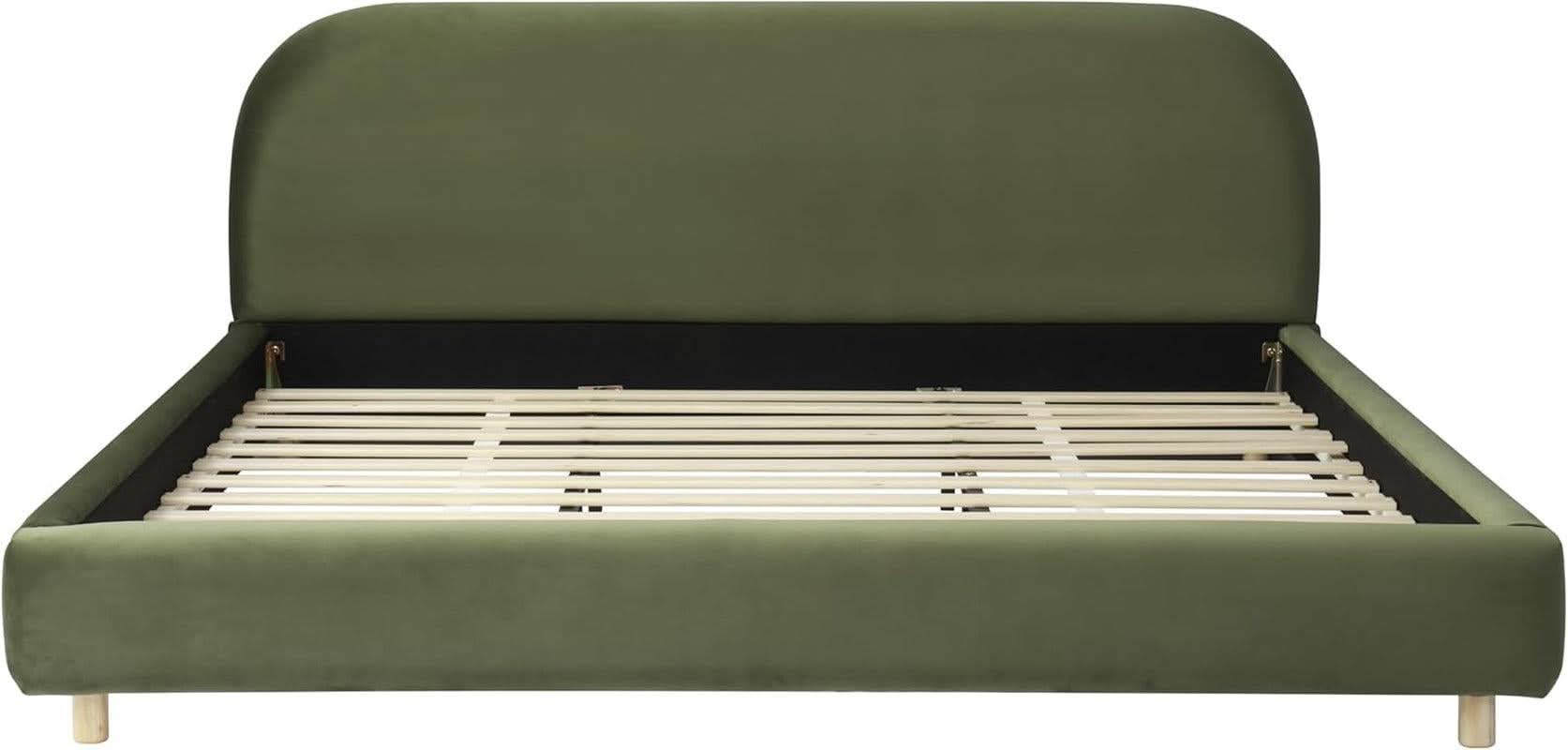 King Size Olive Green Boucle Upholstered Platform Bed