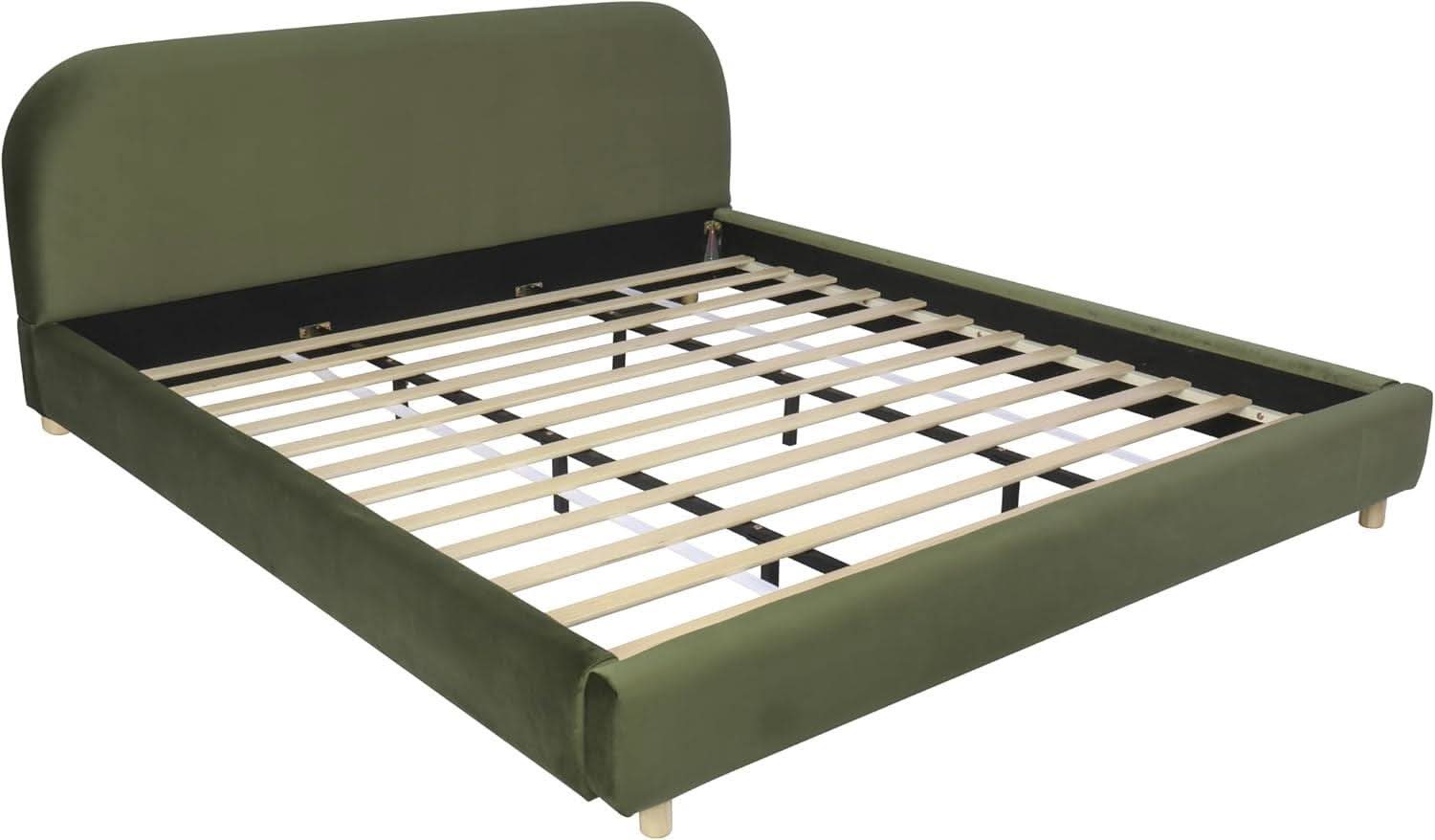 King Size Olive Green Boucle Upholstered Platform Bed