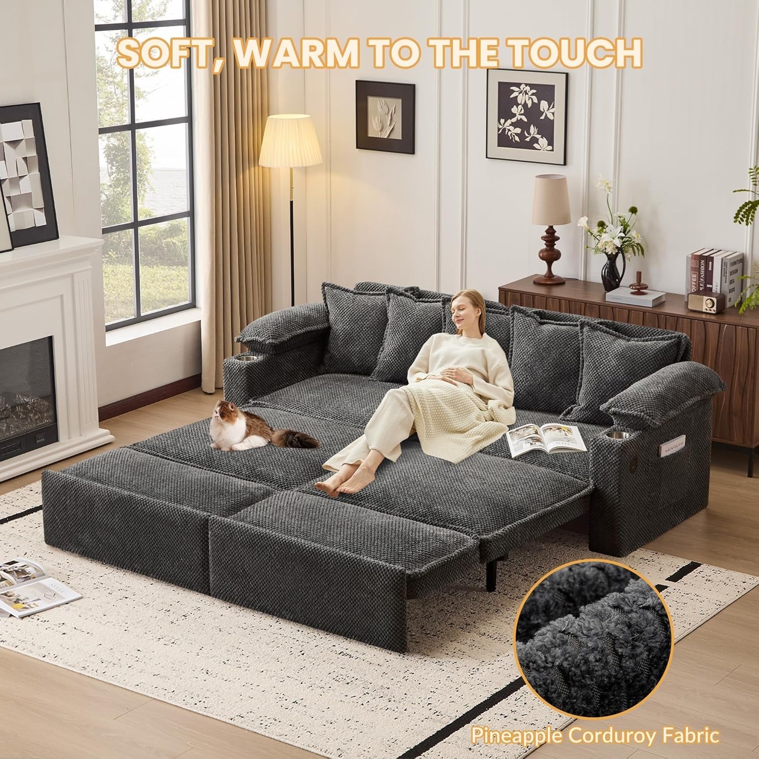 King Size Premium Grade Convertible Sleeper Sofa USB