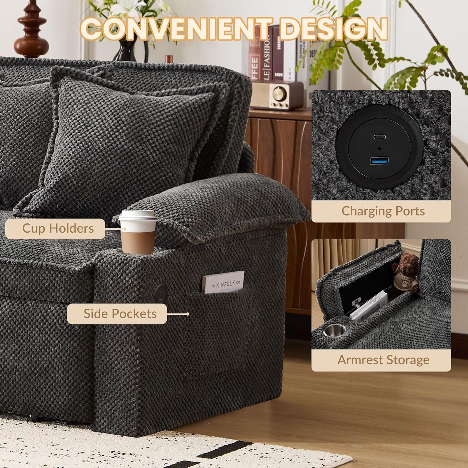 King Size Premium Grade Convertible Sleeper Sofa USB