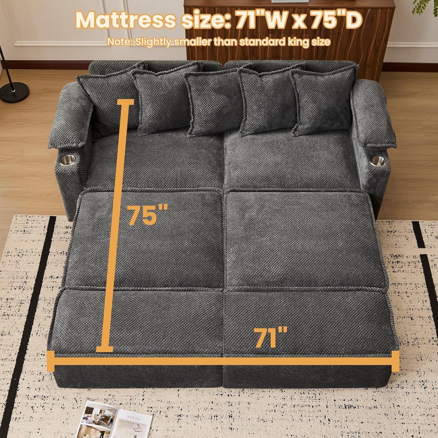 King Size Premium Grade Convertible Sleeper Sofa USB