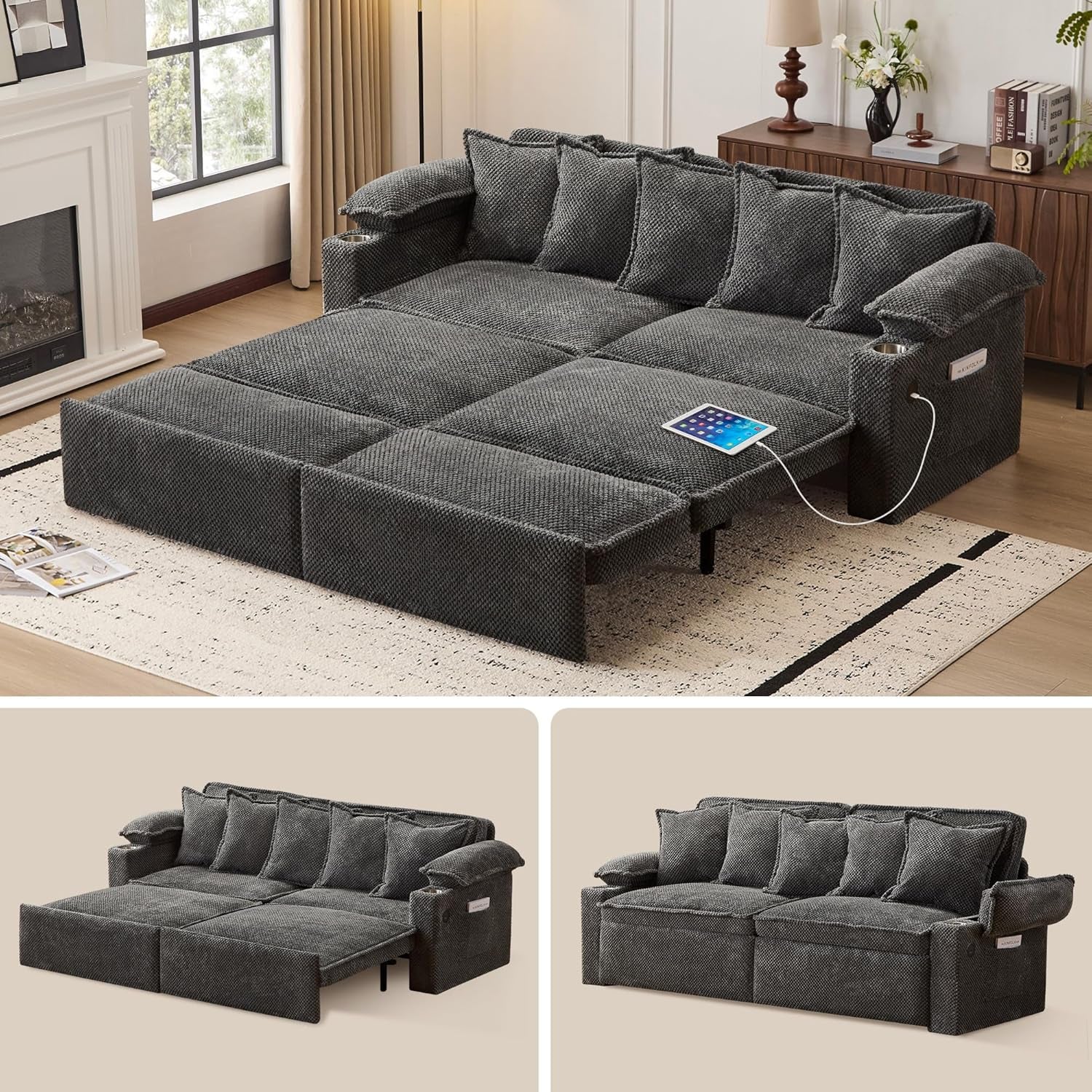 King Size Premium Grade Convertible Sleeper Sofa USB