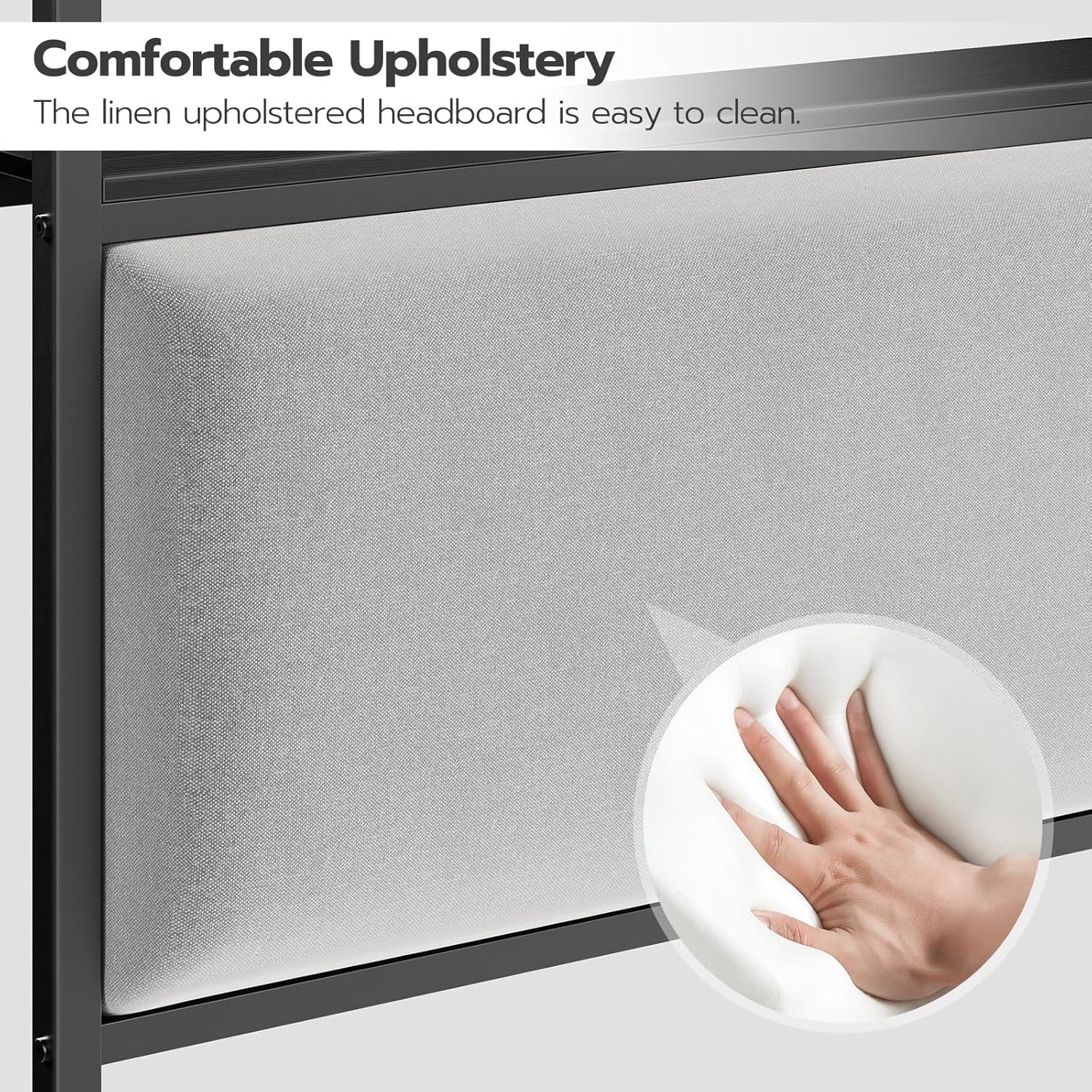 King Size Upholstered Headboard With Charging Station And LED