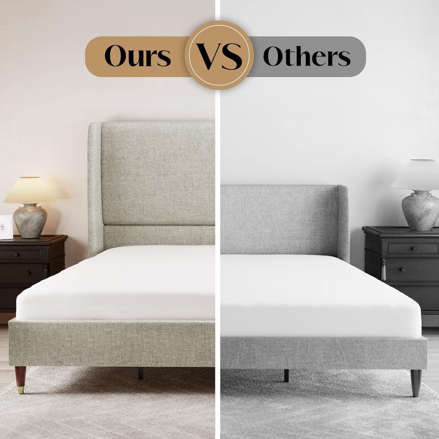 King Size Wingback Headboard Upholstered Bed Frame Khaki