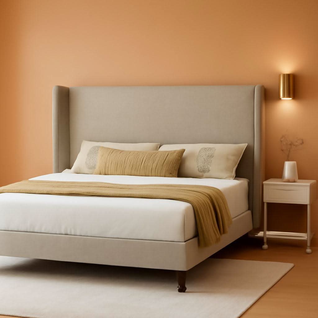 King Size Wingback Headboard Upholstered Bed Frame Khaki