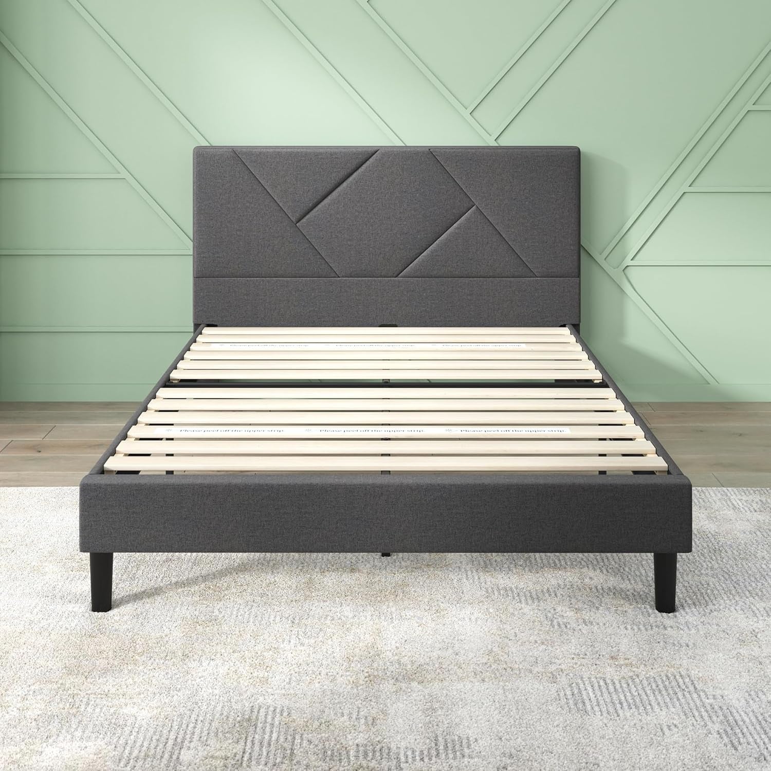 King Upholstered Platform Bed Frame In Dark Grey With Slats