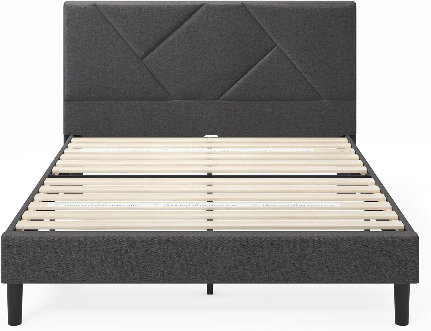 King Upholstered Platform Bed Frame In Dark Grey With Slats