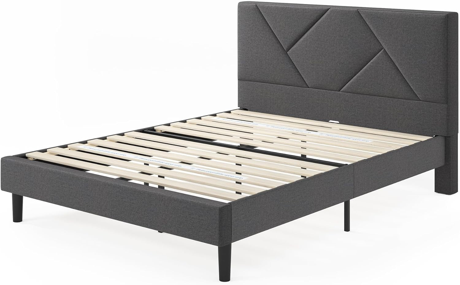 King Upholstered Platform Bed Frame In Dark Grey With Slats