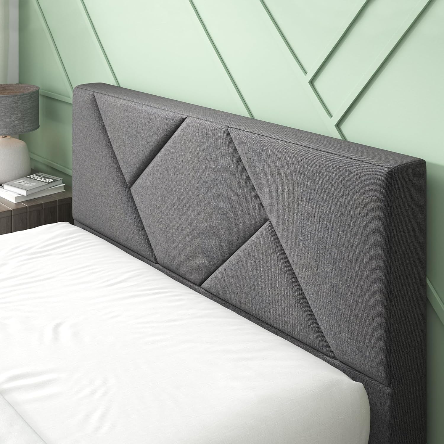 King Upholstered Platform Bed Frame In Dark Grey With Slats