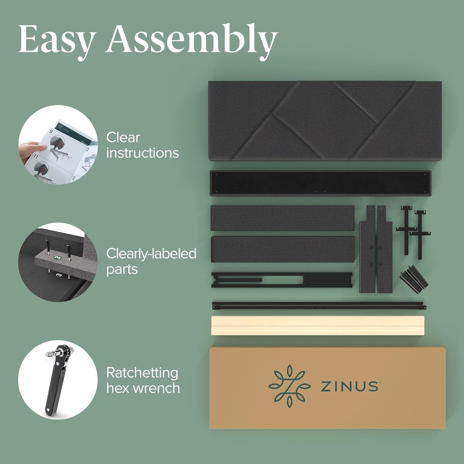 King Upholstered Platform Bed Frame In Dark Grey With Slats