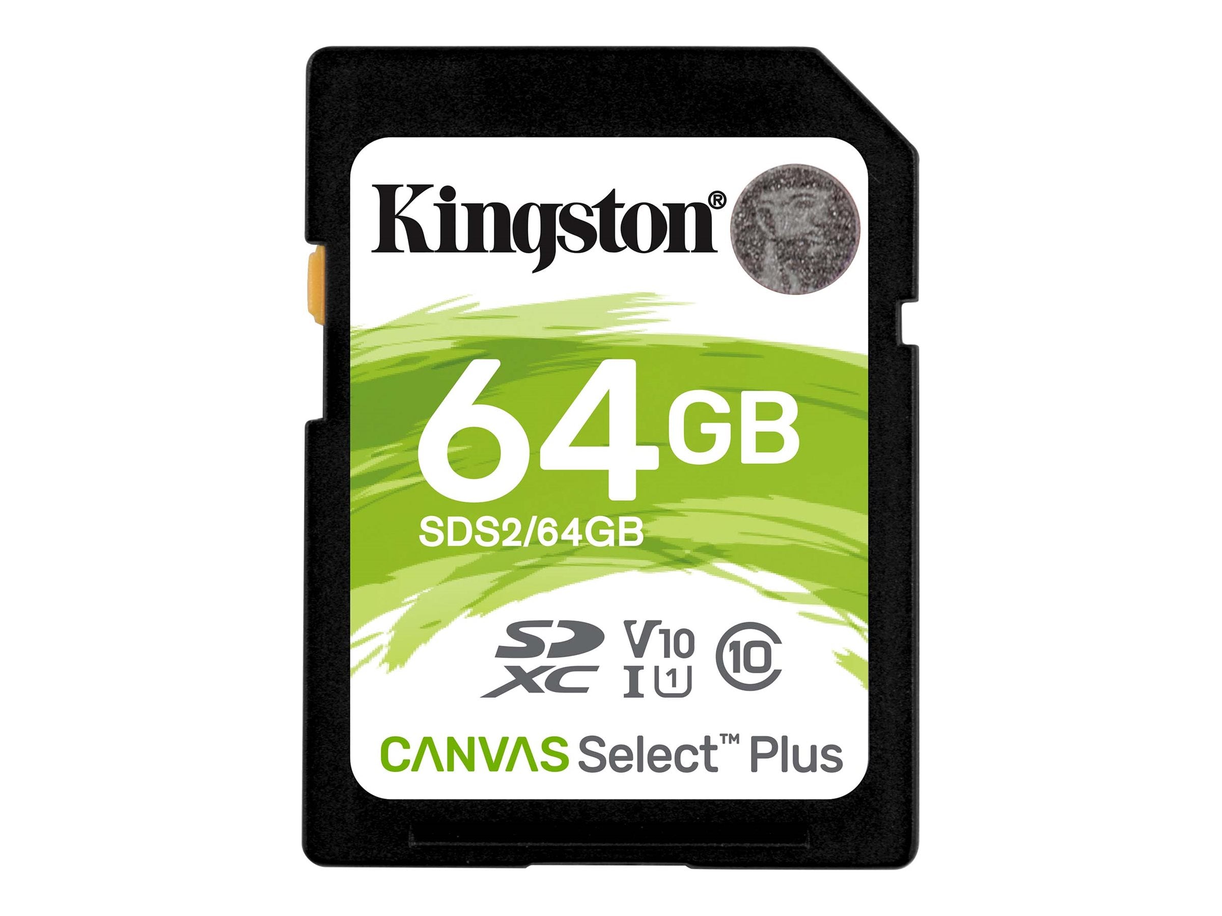 Kingston Canvas Select Plus - Flash memory card - 64 GB - Video Class V10 / UHS-I Class 1 / Class10 - SDXC UHS-I SDS2/64GBCP