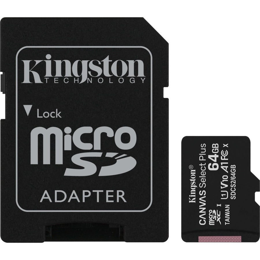 Kingston Canvas Select Plus SDCS2 64 GB Class 10/UHS-I (U1) microSDXC - 1 Pack SDCS2/64GB