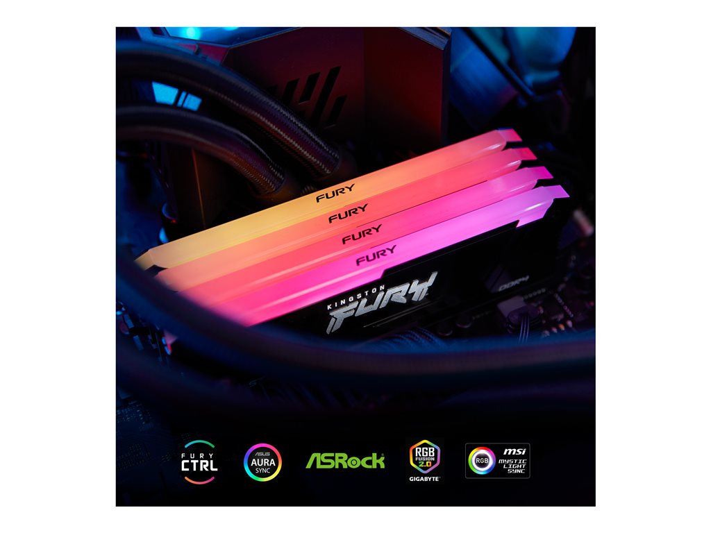 Kingston FURY Beast RGB - DDR4 - kit - 128 GB: 4 x 32 GB - DIMM 288-pin - 2666 MHz - CL16 - 1.2 V - unbuffered - on-die ECC - KF426C16BB2AK4/128