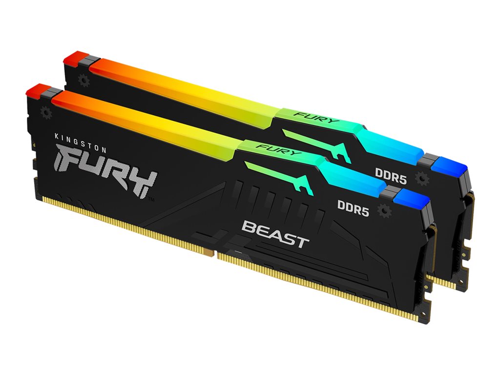 Kingston FURY Beast RGB - DDR5 - kit - 16 GB: 2 x 8 GB - DIMM 288-pin - 6000 MHz / PC5-48000 - CL30 - 1.4 V - unbuffered - on-die KF560C30BBAK2-16