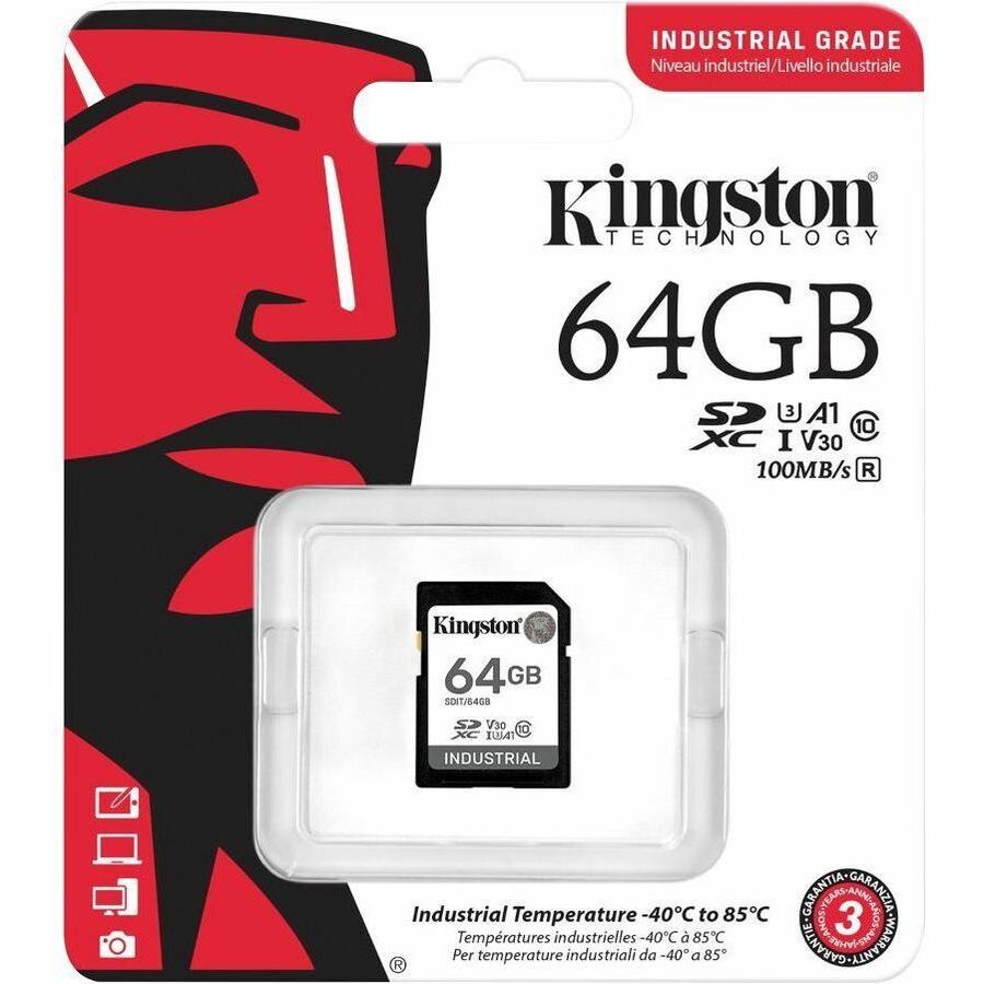 Kingston Industrial 64 GB Class 10/UHS-I (U3) V30 SDXC - 100 MB/s Read - 3 Year Warranty