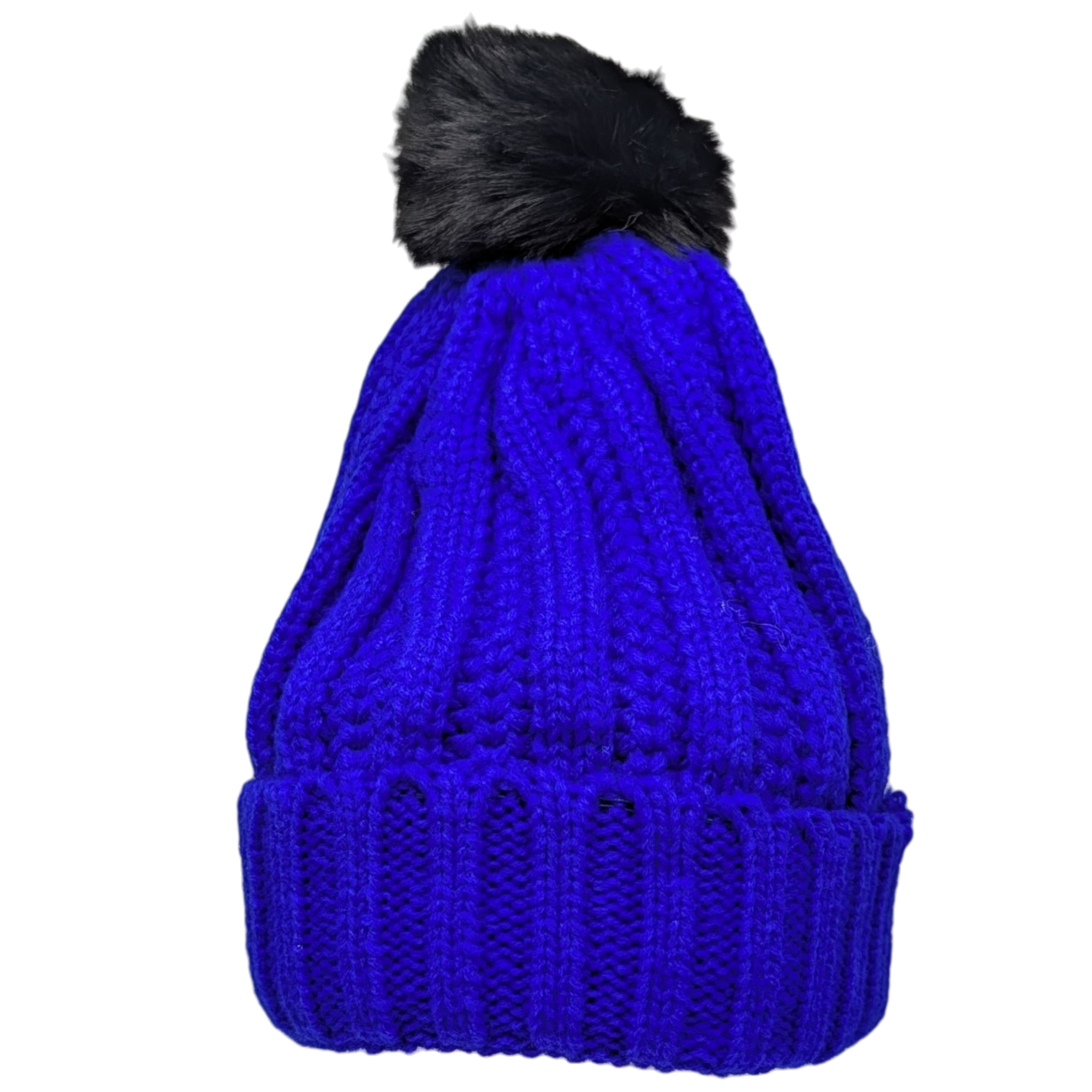 Knit Hat With Three Interchangeable Poms - Blue