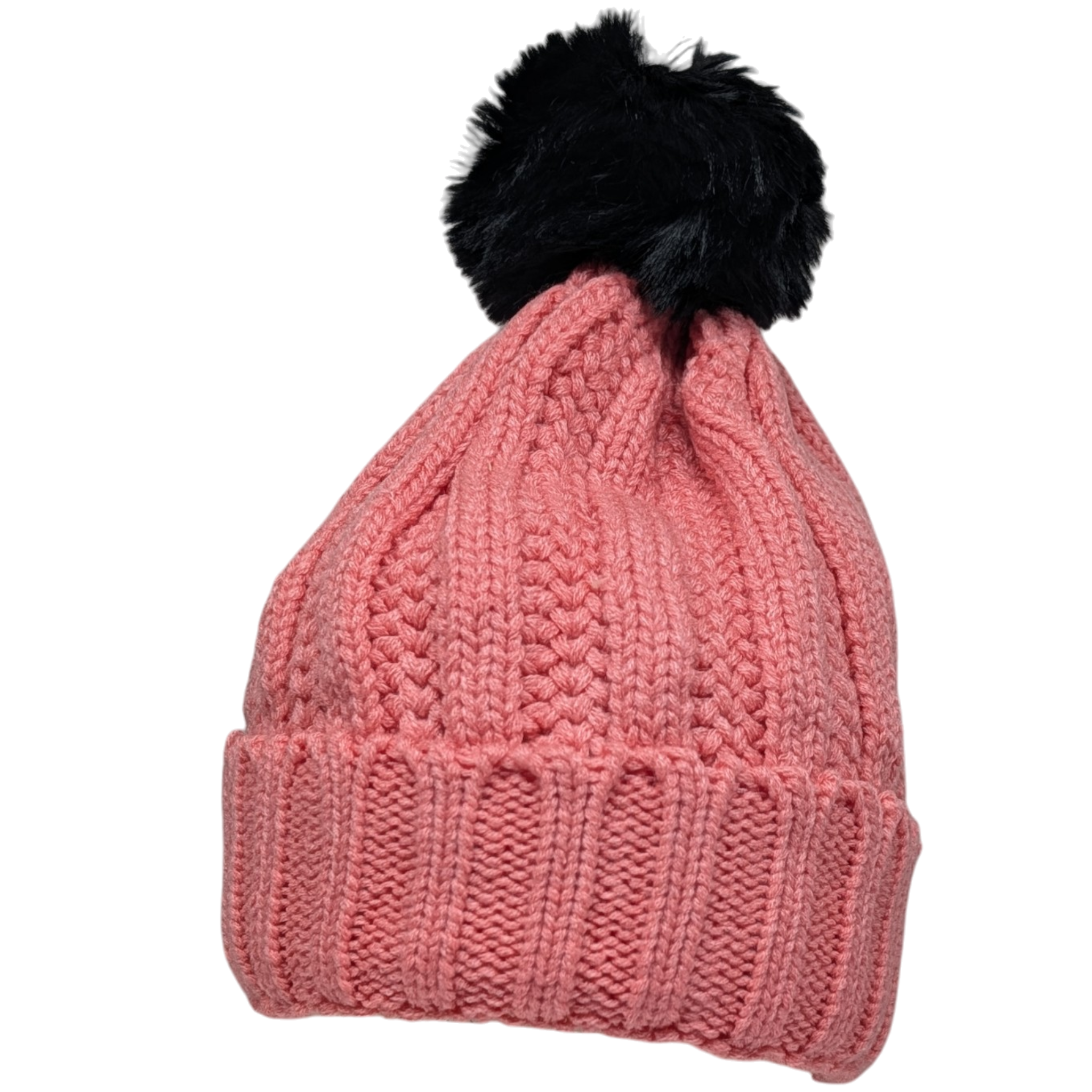 Knit Hat With Three Interchangeable Poms - Rose Pink