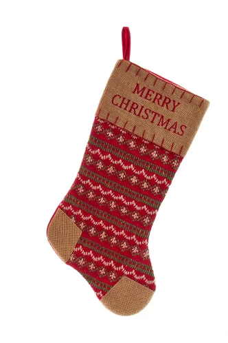 Knit and Burlap Stocking - Snowflakes