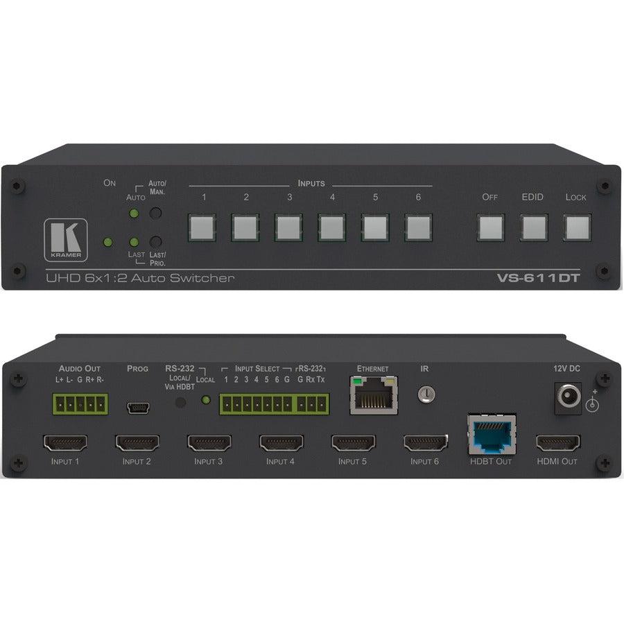Kramer VS-611DT 6x1:2 4K60 4:2:0 HDMI Auto Switcher and PoE Provider over HDBaseT