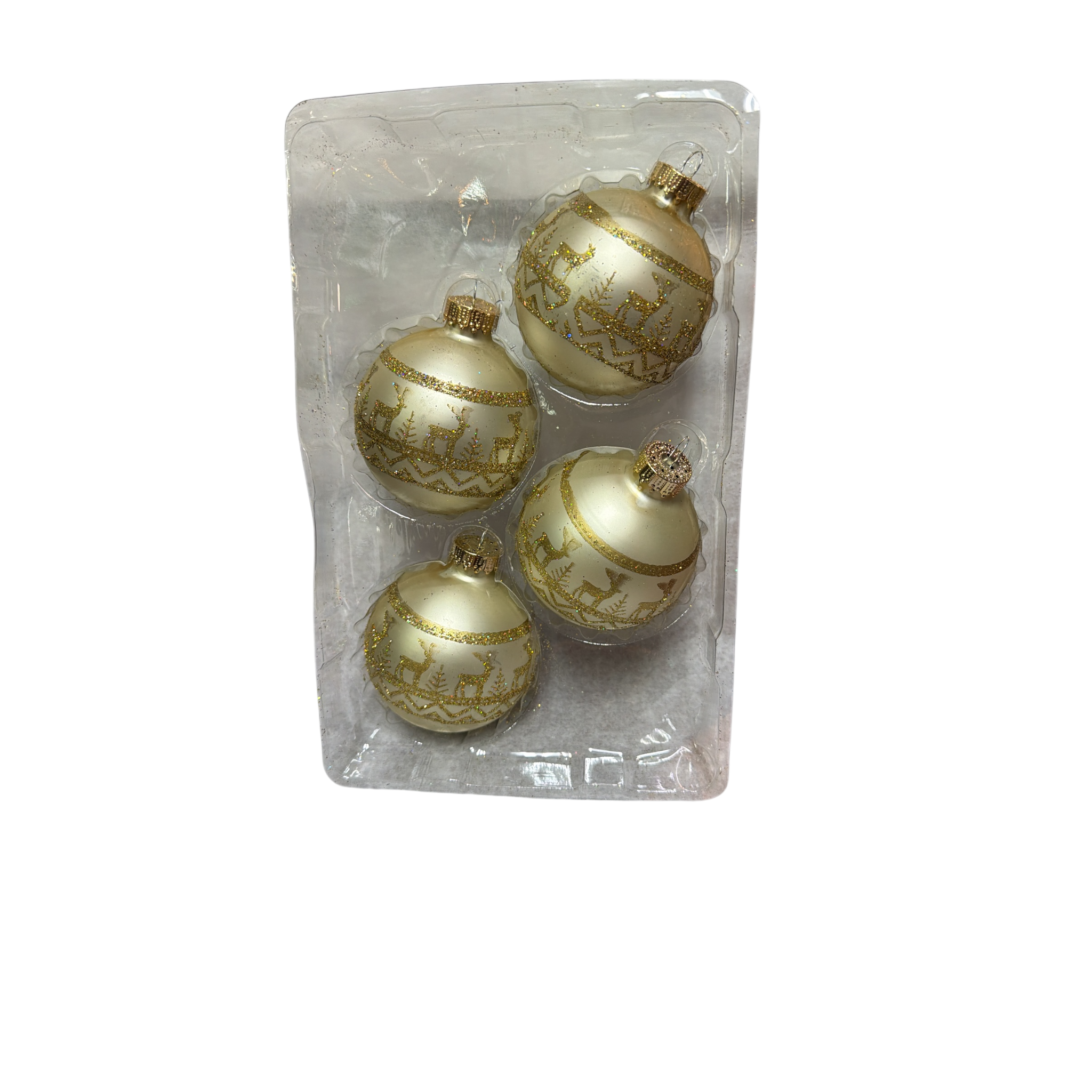 Krebs Glass Ornament 4 pack - Golden Glitter Reindeer Sweater Band