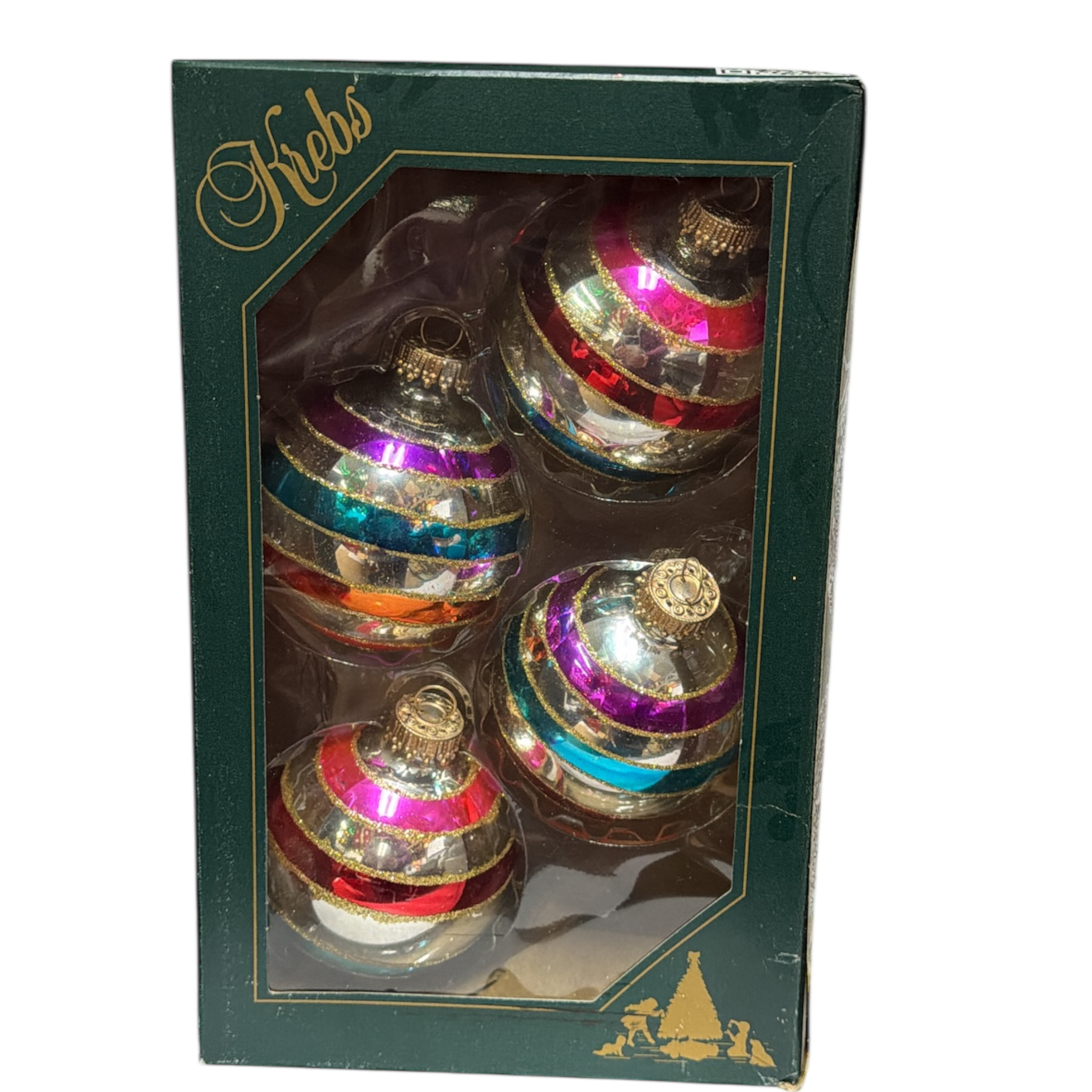 Krebs Glass Ornament 4 pack - Retro Silver With Stirpes