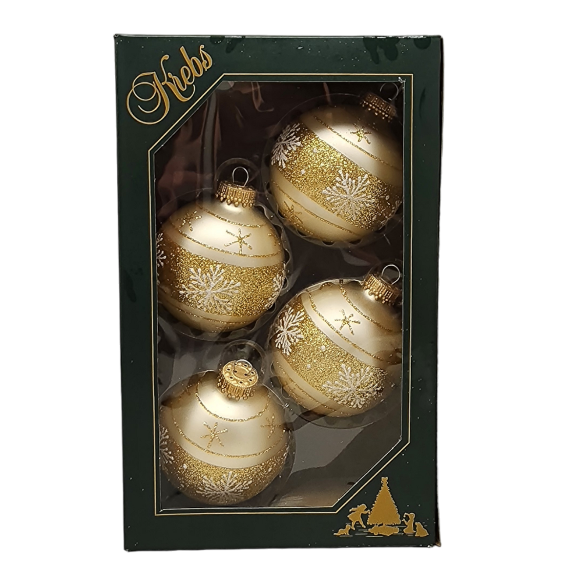 Krebs Value Glass Ball 4 pack - Snowflake Bands on Gold