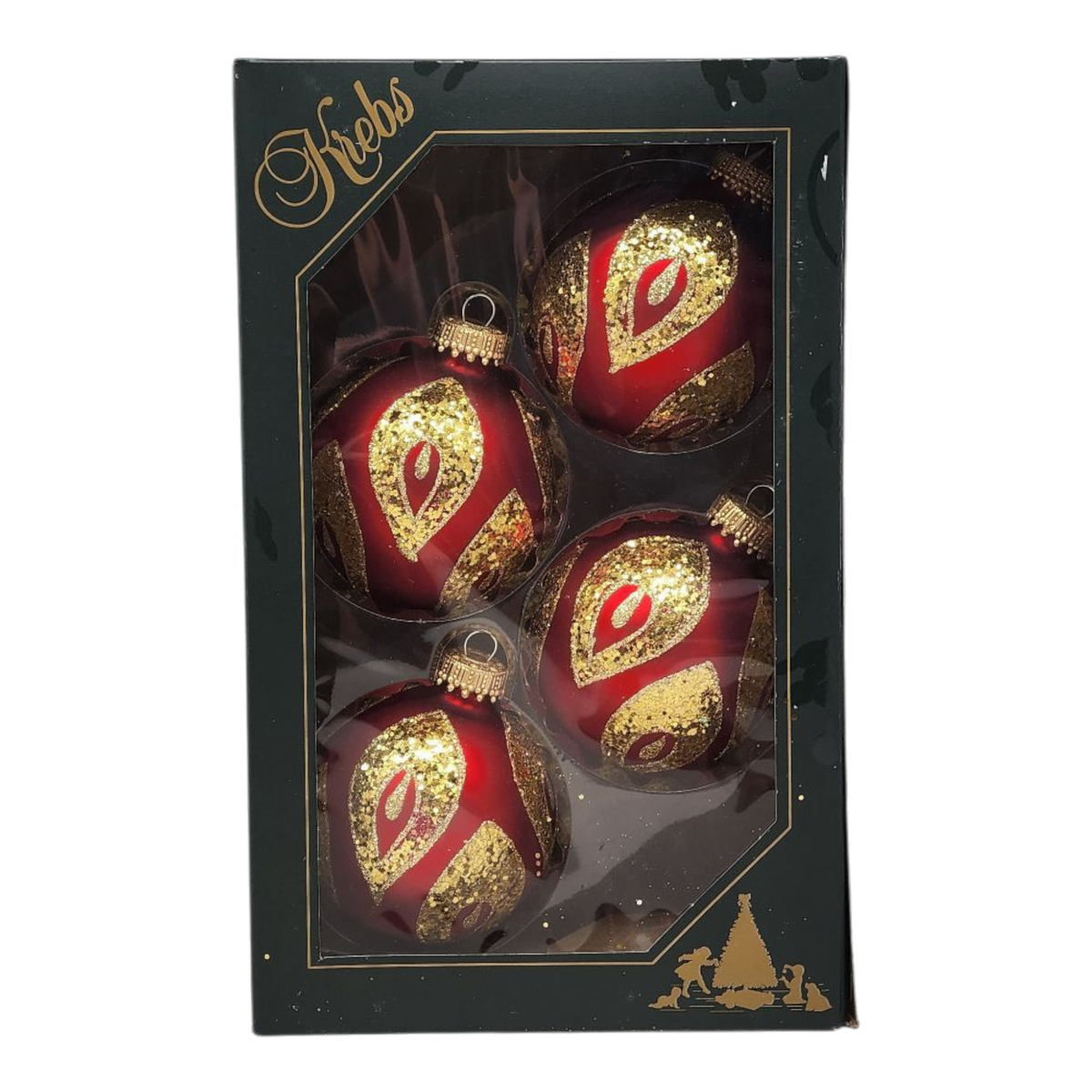 Krebs Value Glass Ornament 4 pack - Red with Gold Sequins
