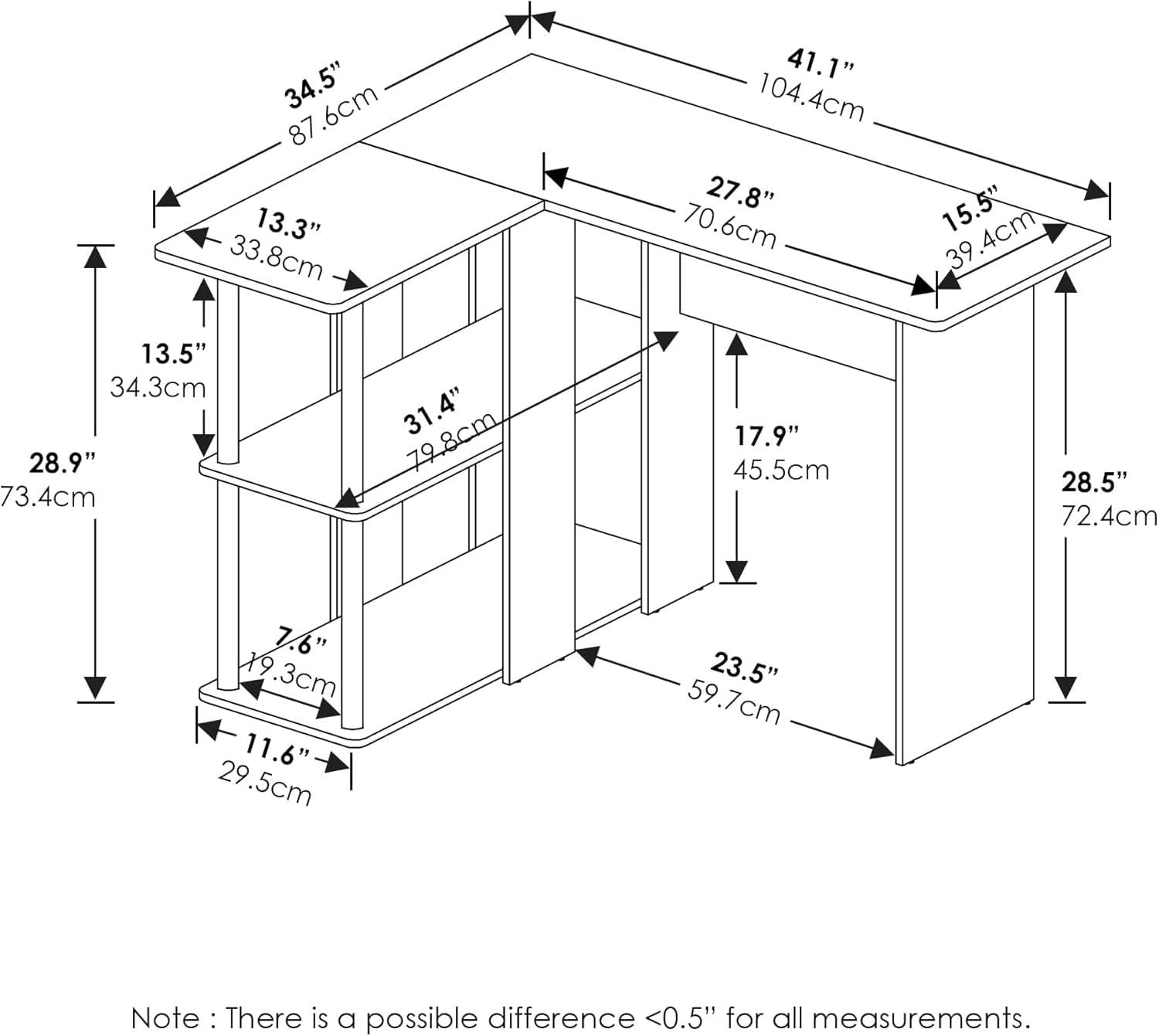 L Shape Desk with Bookshelf for Space Efficiency