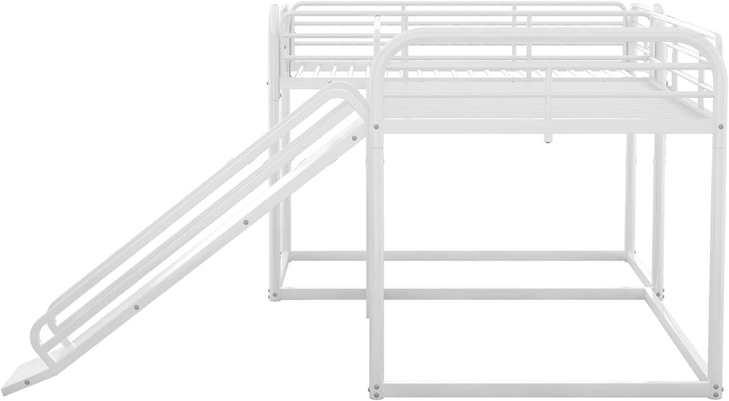 L Shape Quad Bunk Bed With Slide For Four Kids White