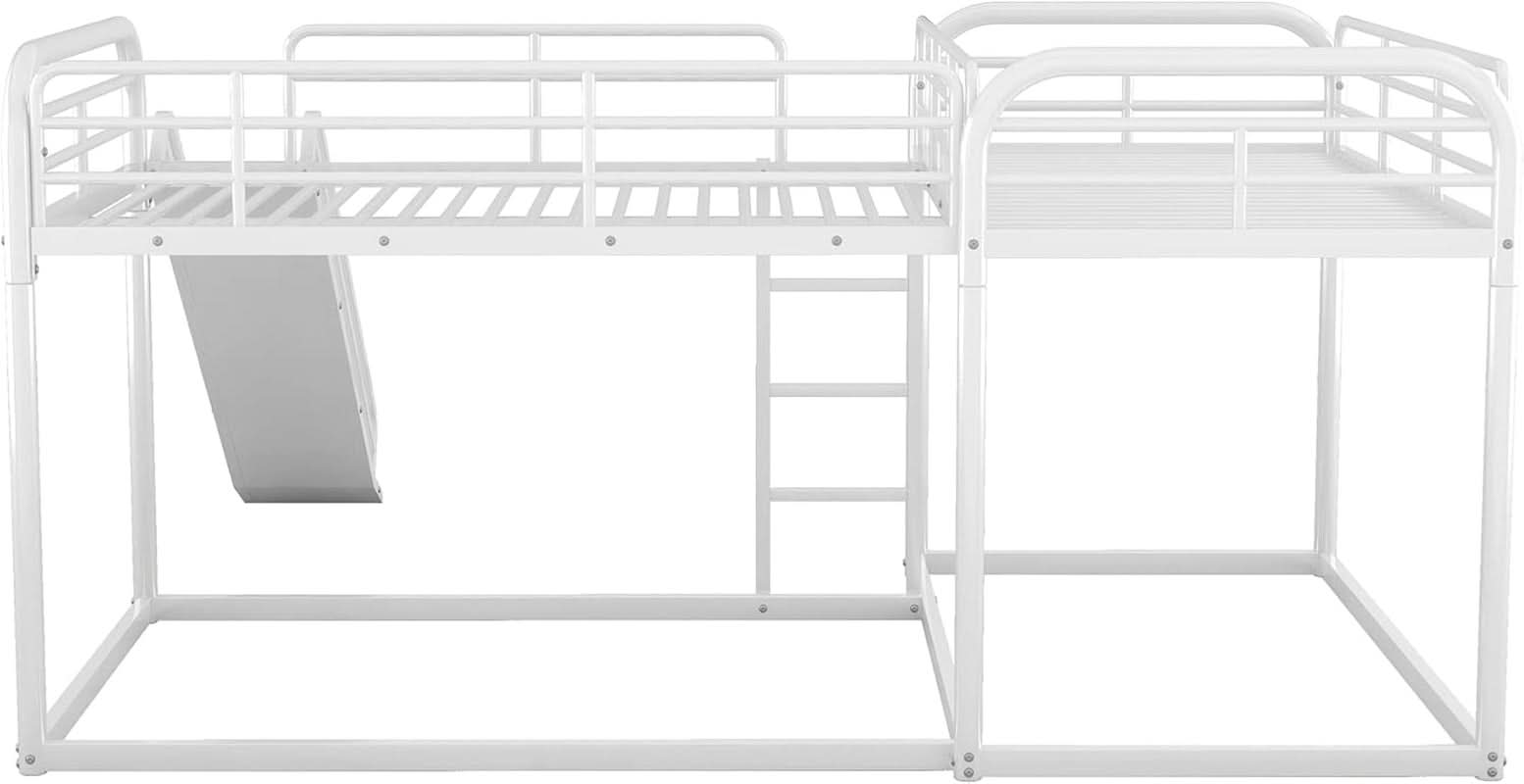 L Shape Quad Bunk Bed With Slide For Four Kids White