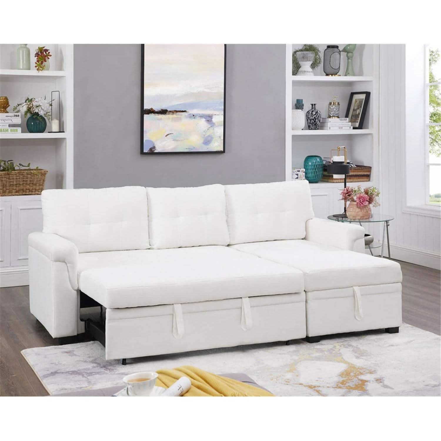 L Shape Velvet Sleeper Sofa With Hidden Storage Unit