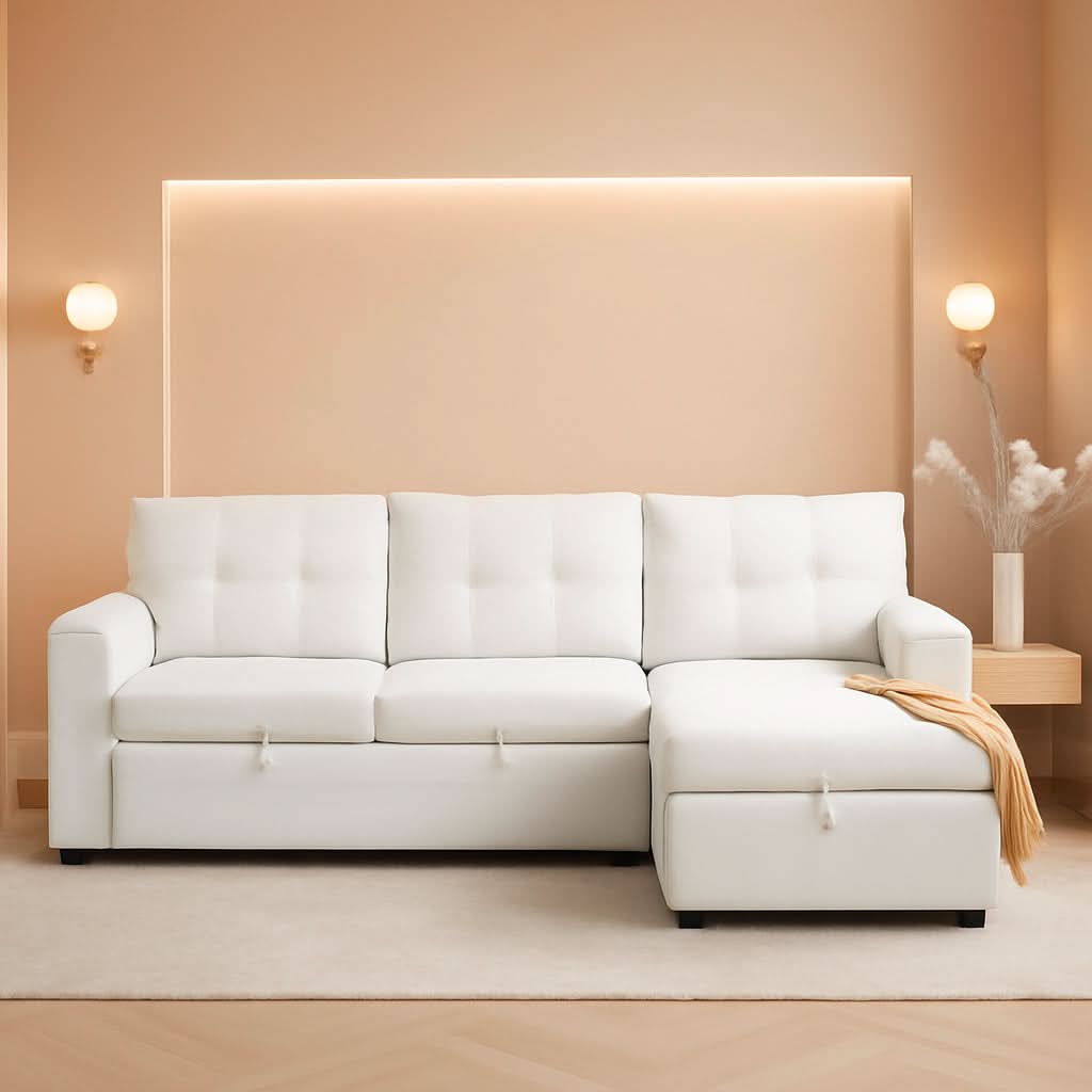 L Shape Velvet Sleeper Sofa With Hidden Storage Unit