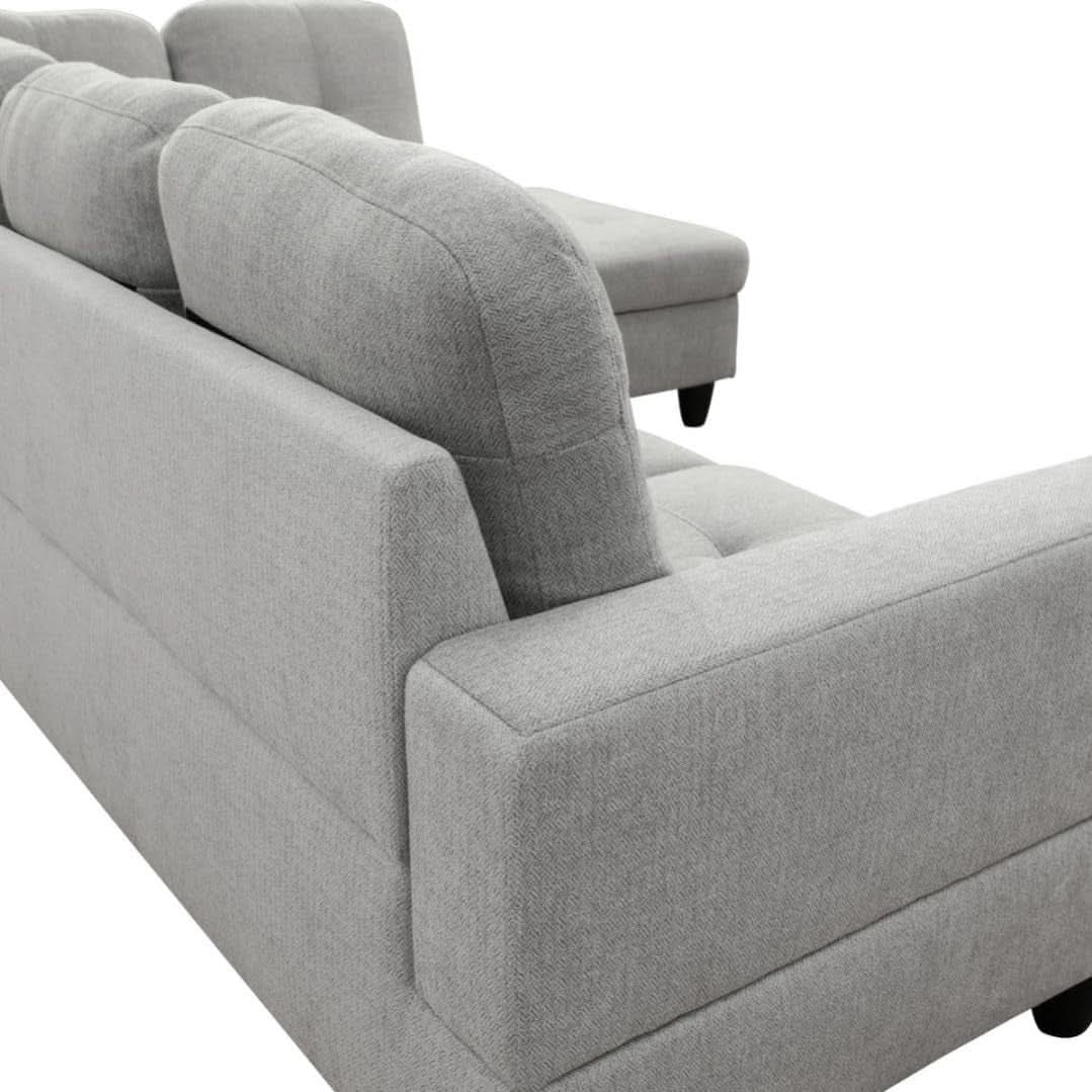 L Shaped 3 Piece Flannel Sofa With Storage Ottoman Grey