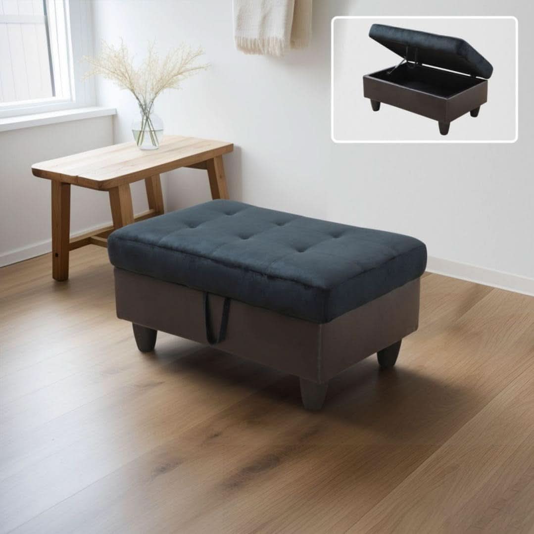 L Shaped 3 Piece Sofa Set With Storage Ottoman Dark Blue