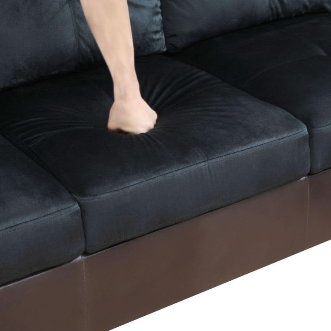 L Shaped 3 Piece Sofa Set With Storage Ottoman Dark Blue