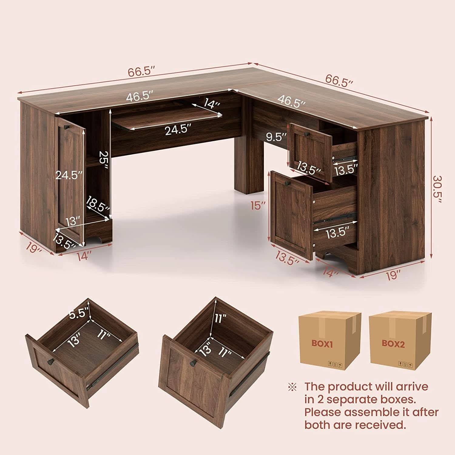 L Shaped 57 Inch Desk With Storage And Keyboard Tray