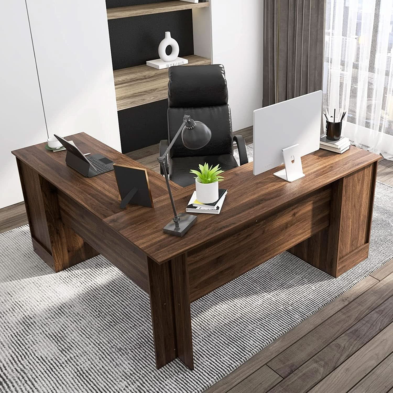 L Shaped 57 Inch Desk With Storage And Keyboard Tray