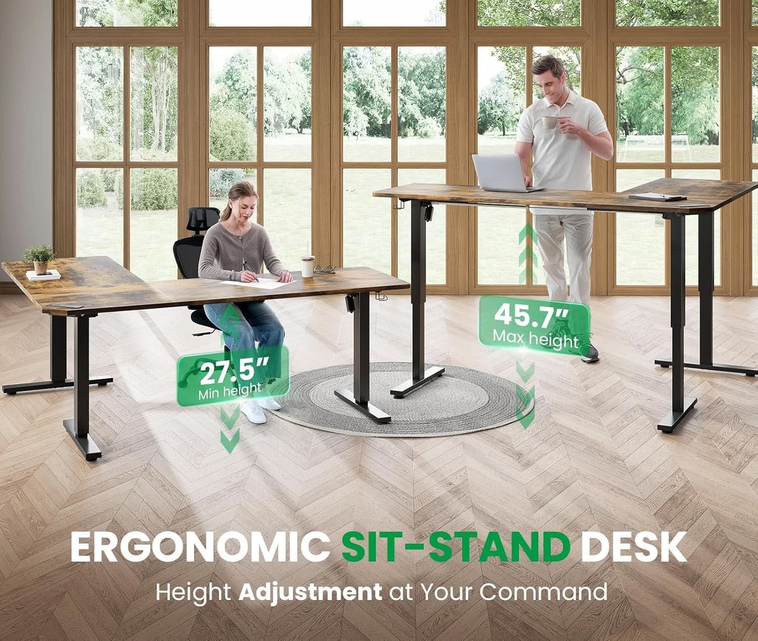 L Shaped Adjustable Standing Desk with Charging Station