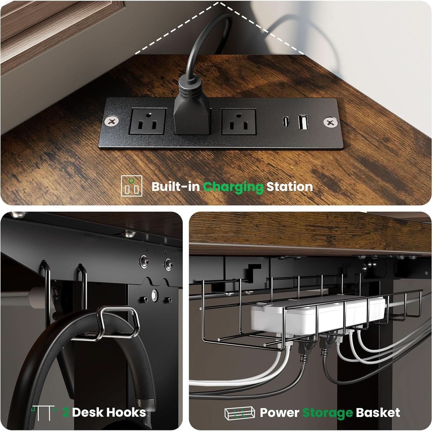 L Shaped Adjustable Standing Desk with Charging Station