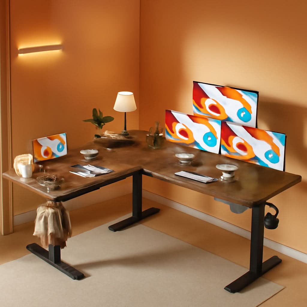 L Shaped Adjustable Standing Desk with Charging Station