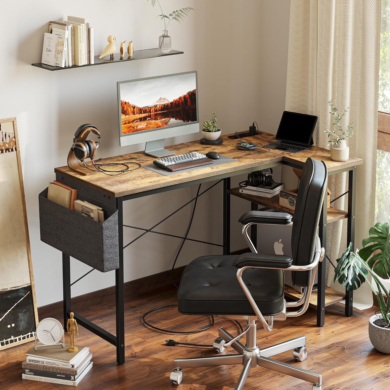 L Shaped Compact Computer Desk 47 Inch With Power Outlets