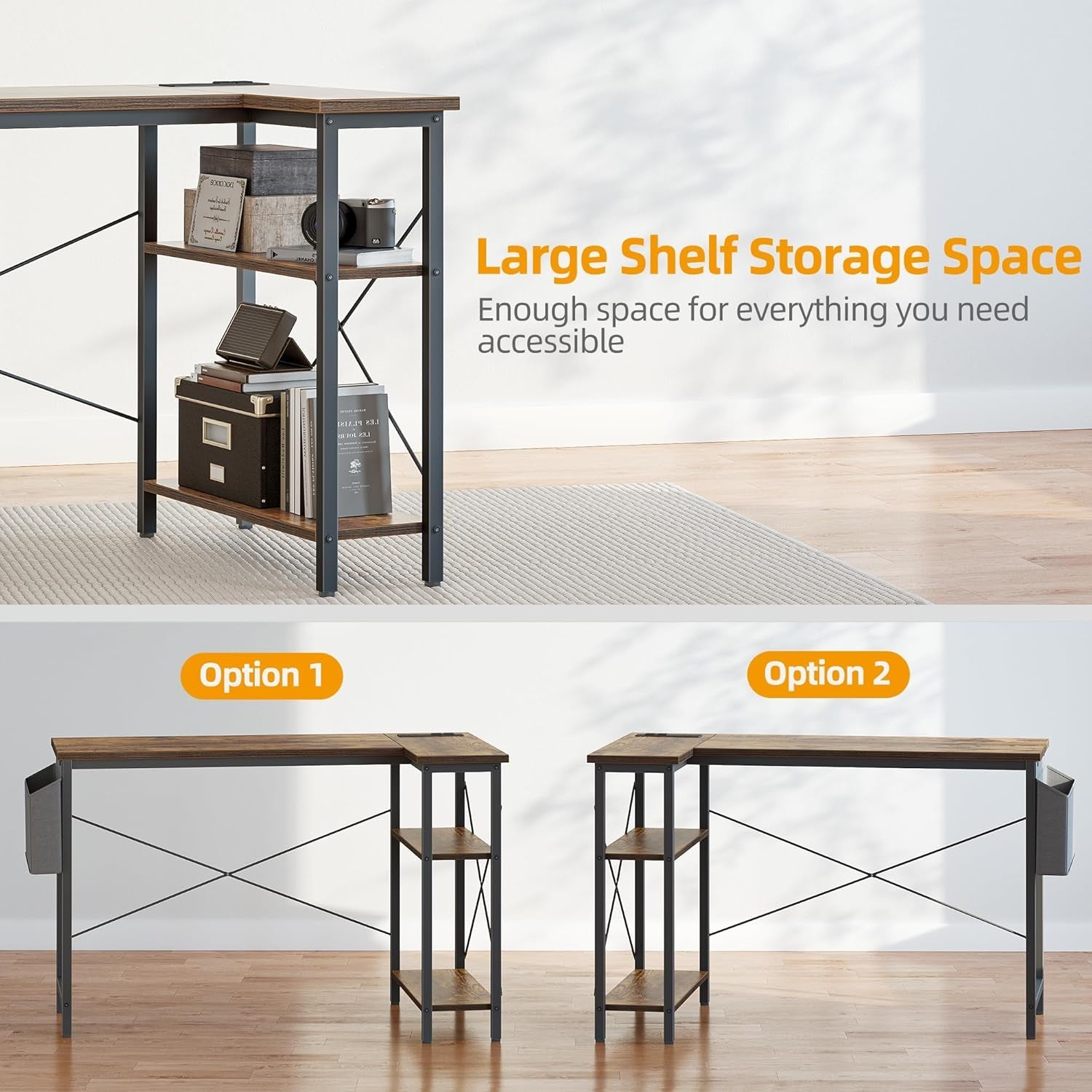 L Shaped Compact Computer Desk 47 Inch With Power Outlets