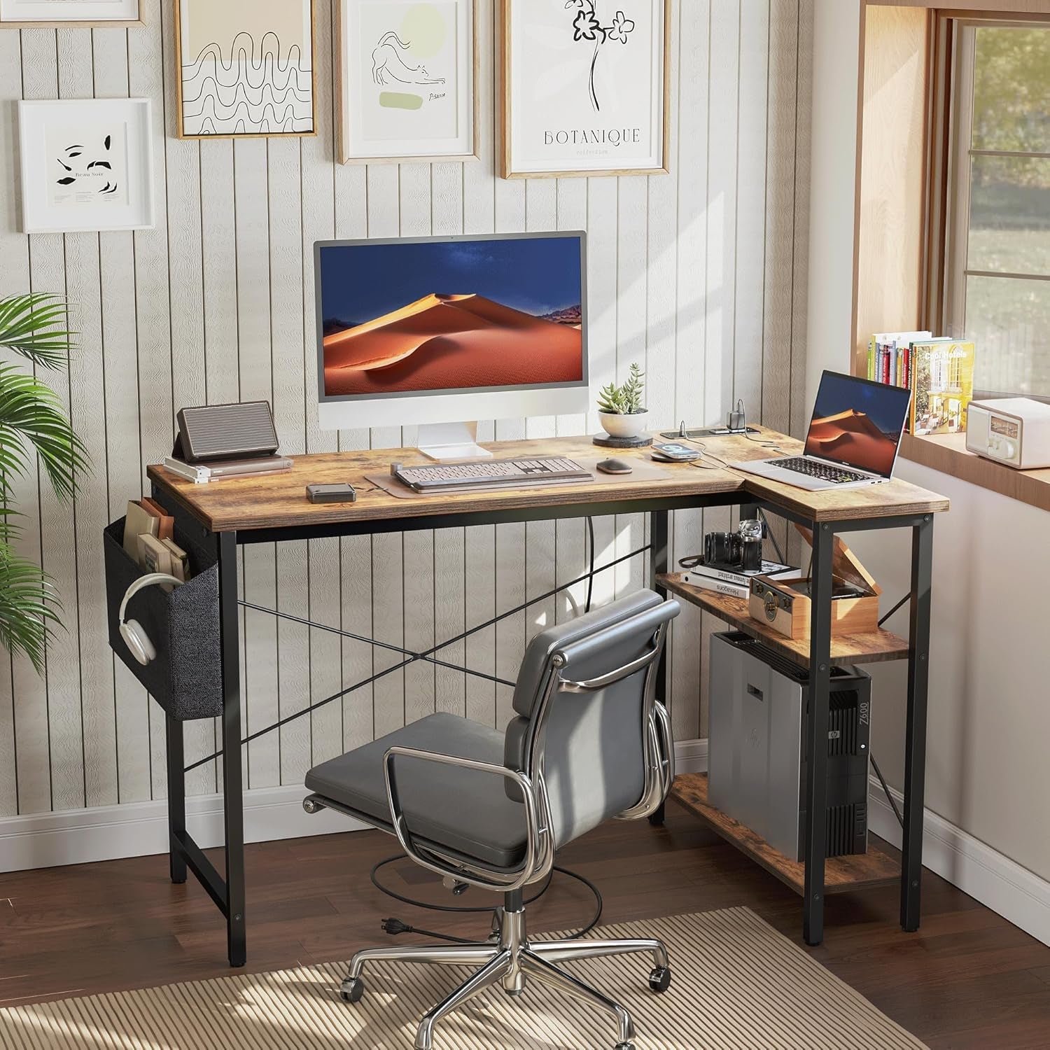 L Shaped Compact Computer Desk 47 Inch With Power Outlets